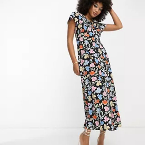 ASOS DESIGN flutter sleeve floral midi tea dress/NWOT/8 - Picture 4 of 16